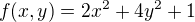 $f(x,y)=2x^2+4y^2+1$