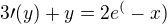 kopírovat do textarea $3\prime(y)+y=2e^(-x)$