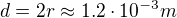 $d=2r\approx1.2\cdot10^{-3}m$