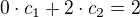 $0\cdot c_1 + 2\cdot c_2 = 2$