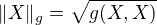 $\| X \|_{g}=\sqrt{g(X,X)}$