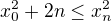 $x_0^2+ 2n \le x_n ^2$