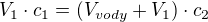 $V_1\cdot c_1=(V_{vody}+V_1)\cdot c_2$