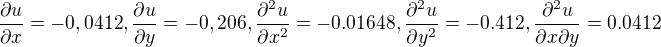 kopírovat do textarea $\frac{\partial u}{\partial x}=-0,0412,\frac{\partial u}{\partial y}=-0,206,\frac{\partial^2 u}{\partial x^2}=-0.01648,\frac{\partial^2u}{\partial y^2}=-0.412,\frac{\partial ^2u}{\partial x \partial y}=0.0412$