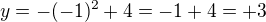 $y = - (-1)^2 + 4 = -1 + 4 = +3$