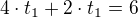 $4\cdot t_1+2\cdot t_1=6$