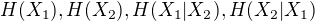 $H(X_1), H(X_2), H(X_1|X_2), H(X_2|X_1)$