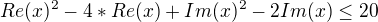 $Re(x)^2-4*Re(x)+Im(x)^2-2Im(x)\leq20$