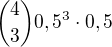 $ {4\choose 3} 0,5^3\cdot 0,5$