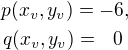 $p(x_v, y_v) = -6 ,\\ q(x_v, y_v)=\,\,\,\,0\,\,$