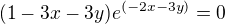 $(1-3x-3y)e^{(-2x-3y)}=0$
