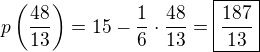 $p\(\frac{48}{13}\)=15-\frac{1}{6}\cdot\frac{48}{13}=\boxed{\frac{187}{13}}$