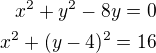 $x^2+y^2-8y=0\\x^2+(y-4)^2=16$