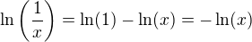 $\ln \(\frac1x\)=\ln(1)-\ln(x)=-\ln(x)$