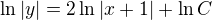 kopírovat do textarea $\ln |y|=2\ln |x+1|+\ln C$