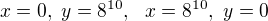 $x = 0, \ y = 8^{10}, \ \ x = 8^{10}, \ y = 0$