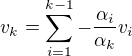$v_k=\sum_{i=1}^{k-1} -\frac{\alpha_i}{\alpha_k} v_i$