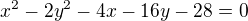$x^{2}-2y^{2}-4x-16y-28=0$