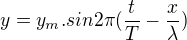 $y=y_{m}.sin2\pi (\frac{t}{T}-\frac{x}{\lambda })$