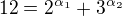 $12=2^{\alpha_1}+3^{\alpha_2}$