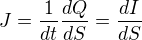 $J=\frac{1}{dt}\frac{dQ}{dS}=\frac{dI}{dS}$