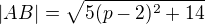 $|AB|=\sqrt{5(p-2)^{2}+14}$
