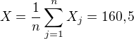 kopírovat do textarea $X = \frac{1}{n}\sum^{n}_{j =1}X_j = 160,5$