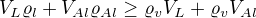 $V_L\varrho_l+V_{Al}\varrho_{Al}\geq\varrho_vV_L+\varrho_vV_{Al}$