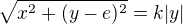 $\sqrt{x^2+(y-e)^2}=k|y|$