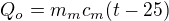 $Q_{o}=m_{m}c_{m}(t-25)$