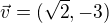 $\vec{v}=(\sqrt{2}, -3)$