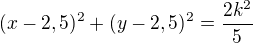 $(x-2,5)^2+(y-2,5)^2=\frac{2k^2}{5}$