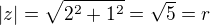 $|z| = \sqrt{2^2 + 1^2} =\sqrt{5} = r$