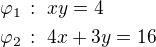 kopírovat do textarea $\varphi_1\,:\;xy=4\nl\varphi_2\,:\;4x+3y=16$