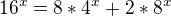 kopírovat do textarea $16^x=8*4^x+2*8^x$