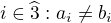 $ \exist i \in \widehat{3} : a_i \neq b_i$