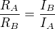 $\frac{R_{A}}{R_{B}}=\frac{I_{B}}{I_{A}}$