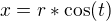 $x=r*\cos (t)$