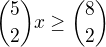 ${5 \choose 2}x \geq {8 \choose 2}$