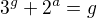 $3^{g}+2^{a}=g$