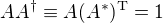 $AA^\dagger\equiv A(A^*)^{\mathrm T}=1$