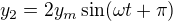 kopírovat do textarea $y_2=2y_m\sin (\omega t+\pi)$