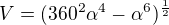 $V=(360^2\alpha^4-\alpha^6)^{\frac12}$