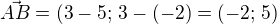 $\vec{AB}=(3-5;\,3-(-2)=(-2;\,5)$