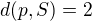 $d(p, S) = 2$