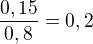 $\frac{0,15}{0,8}=0,2$