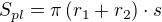 $S_{pl}=\pi\(r_1+r_2\)\cdot s$