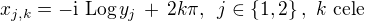 $x_{j,k} = - \text{i} \,\, \text{Log} \,y_{j} \,+\, 2k\pi , \,\,\, j \in \{1,2\}, \,\, k \,\,\text{cele}$