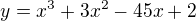 $y=x^3+3x^2-45x+2$
