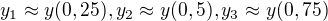 $y_1\approx y(0,25), y_2\approx y(0,5), y_3\approx y(0,75)$